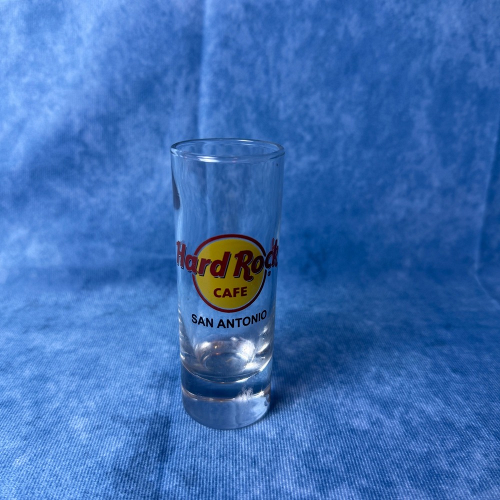 Hard Rock Cafe San Antonio Shot Glass Tall Shooter Souvenir Clear Glass Logo 4in